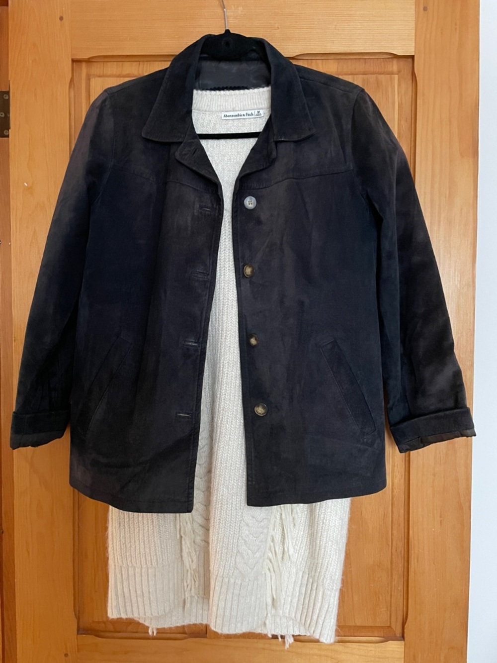 M Timeless 100% Suede Button-Up Jacket - Navy Blue - Picture 1 of 10
